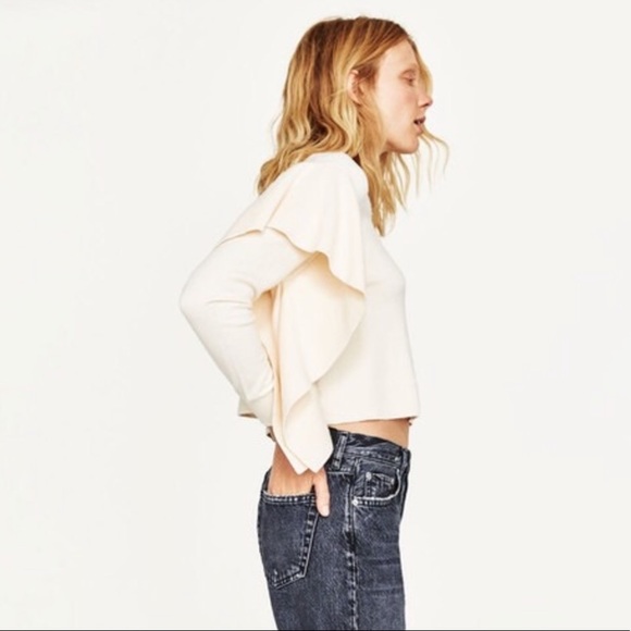 Zara Sweaters - ZARA Lt Peach Cropped Side Frilled Sweater MEDIUM